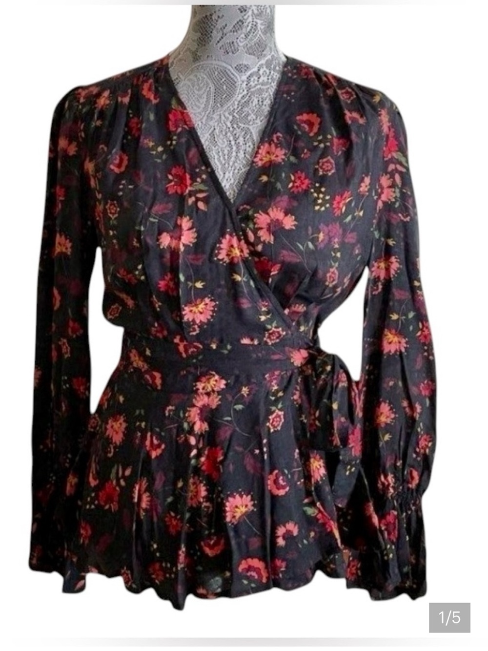 Jessica Simpson Black Floral Wrap Blouse